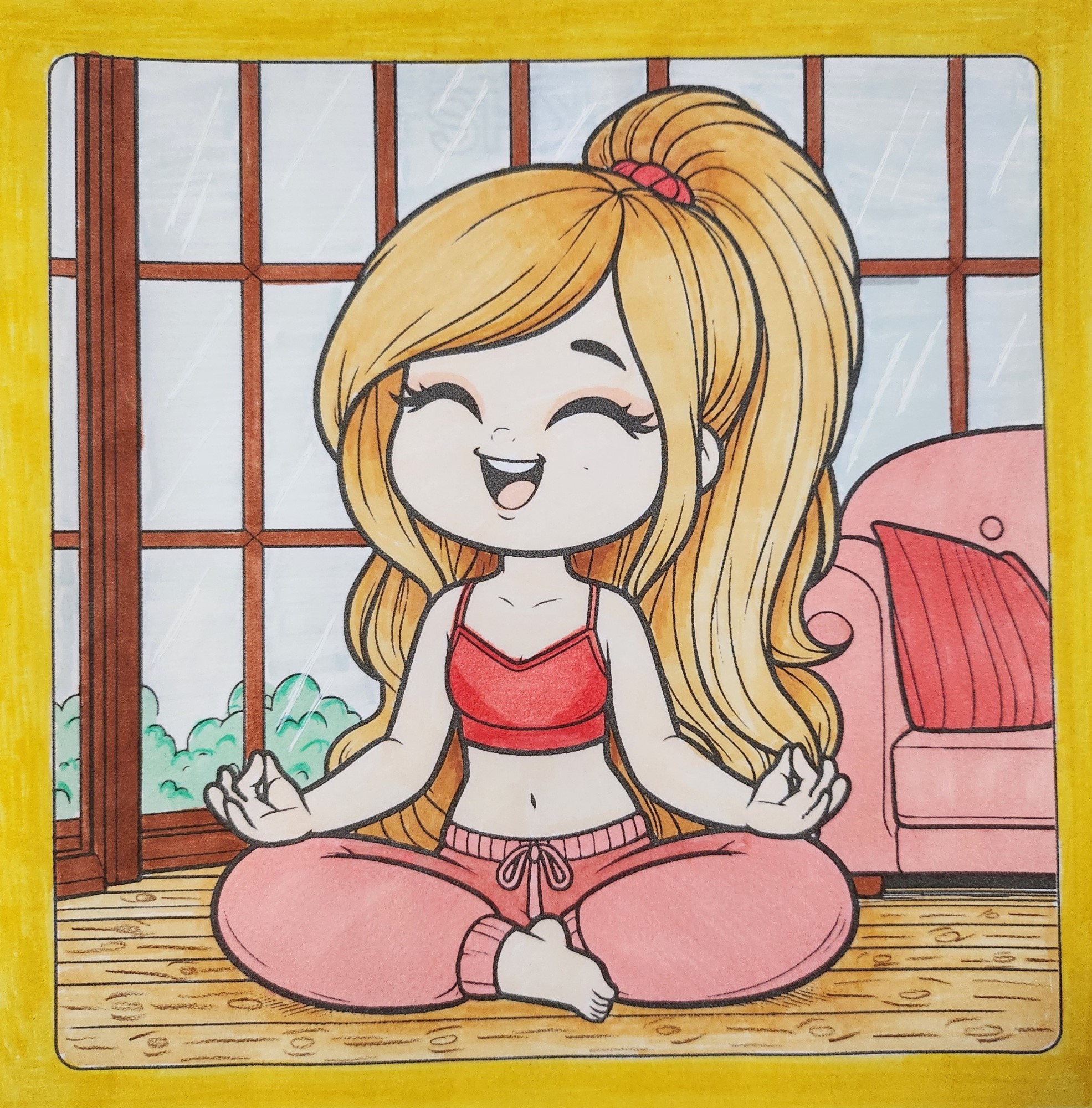 Colored page from Comfy at Home Coloring Book