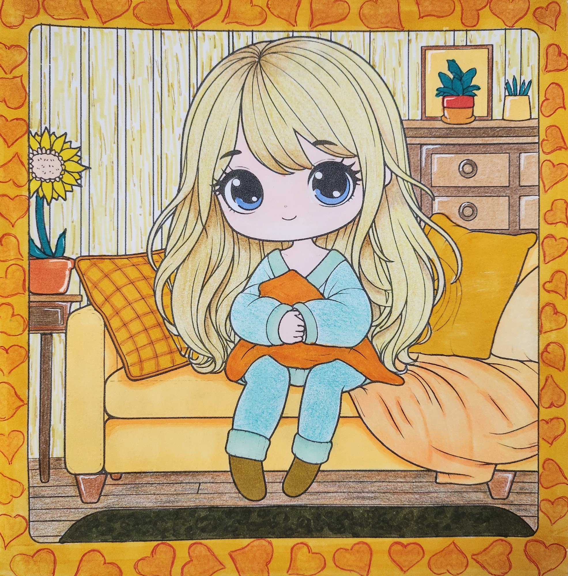 Colored page from Comfy at Home Coloring Book