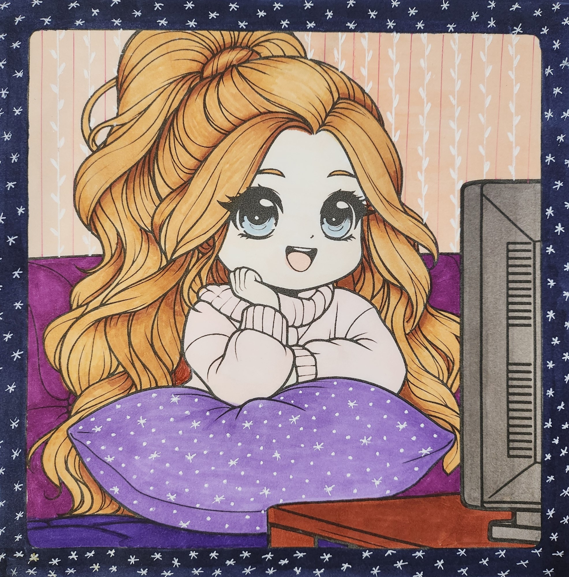 Colored page from Comfy at Home Coloring Book