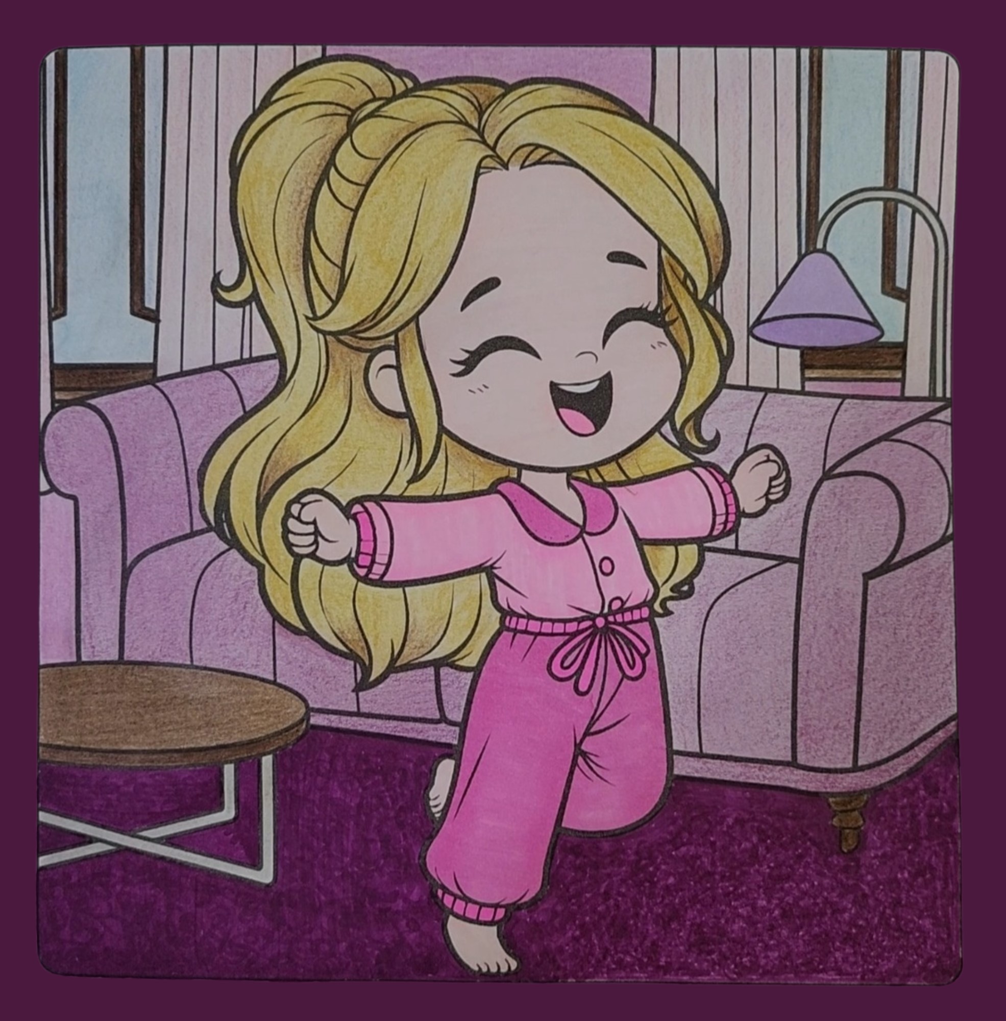 Colored page from Comfy at Home Coloring Book
